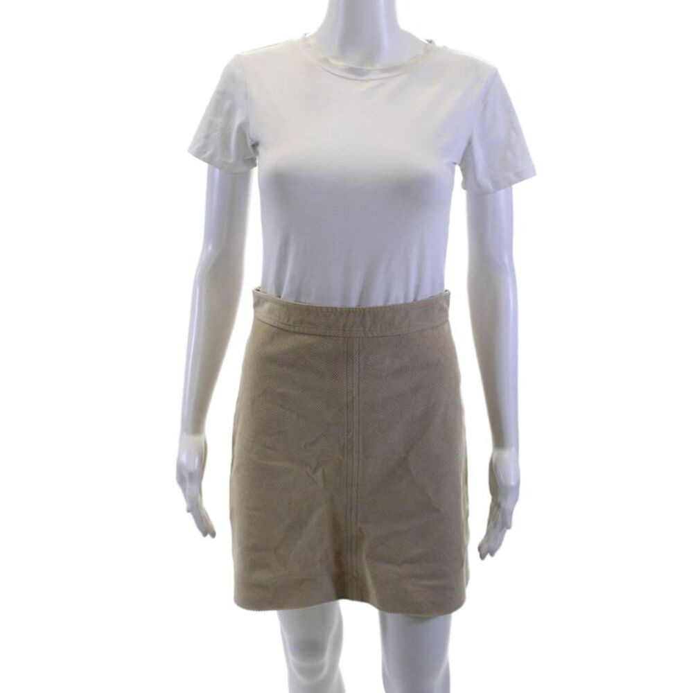 Vanessa Bruno Womens A-Line Mini Skirt Beige Herringbone Cotton Size S